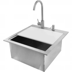 Pacific Coast Manufacturing (PCM) Outdoor Kitchen PCM 260 Series 21" Outdoor Rated Stainless Steel Drop In Sink With Hot/Cold Faucet