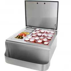 Pacific Coast Manufacturing (PCM) Ice Storage PCM 260 Series 25" Slide-In Ice Bin Cooler With Speed Rail & Condiment Holder